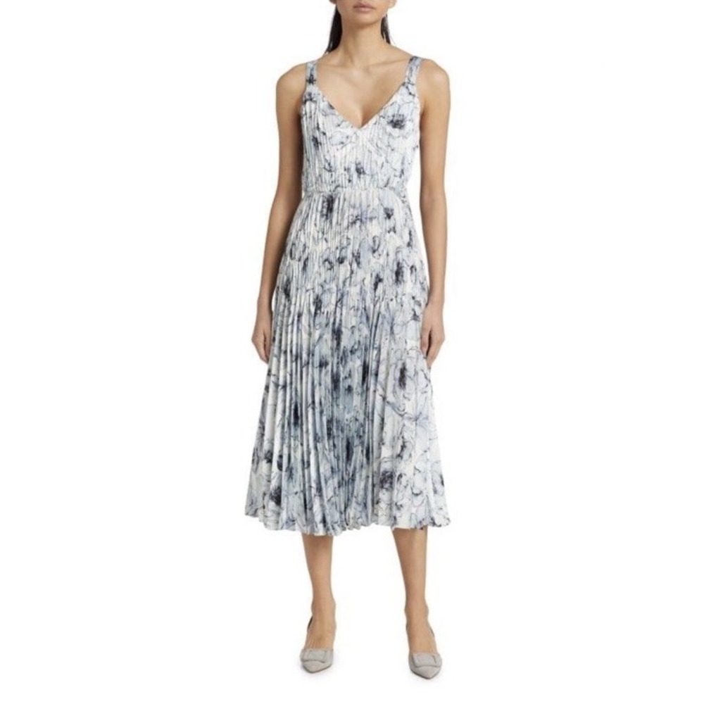 Vince V-Neck Lily Pleated Slip Dress Event Gorgeous Floral $495